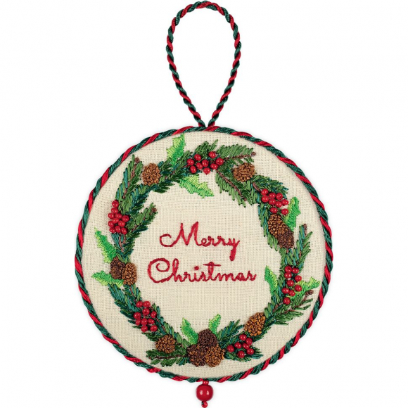 Набор для вышивания PANNA Живая картина арт. JK-2269 Новогодняя игрушка. Рождественский венок 8x8 см