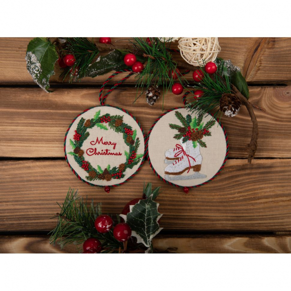 Набор для вышивания PANNA Живая картина арт. JK-2269 Новогодняя игрушка. Рождественский венок 8x8 см