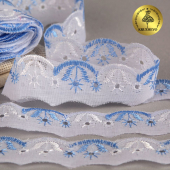Кружево шитье арт.ТСВ-1067 шир.2см цв.101/182 голубой 100% п/э, уп.13,71м