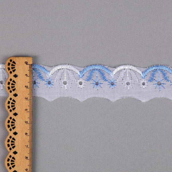 Кружево шитье арт.ТСВ-1067 шир.2см цв.101/182 голубой 100% п/э, уп.13,71м