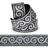 Лента (тесьма) жаккардовая арт.VB.1013510DS шир. 35мм цв.черный/серебро уп.10 м