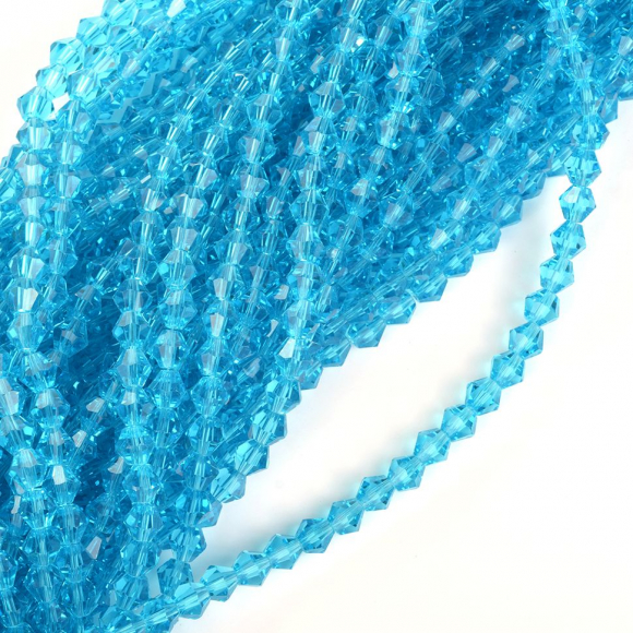 Бусины граненые Биконус (стекло) на нитях арт.TBY-K-2  6х6мм отвер.1,5мм цв.04 бирюзовый уп.100х50 бусин