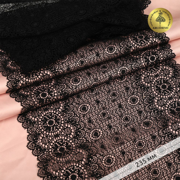 Кружево-стрейч KRUZHEVO арт.TBY.2338 шир.235мм цв.02 черный уп.18м Кружево-стрейч KRUZHEVO арт.TBY.2338 шир.235мм цв.02 черный уп.18м