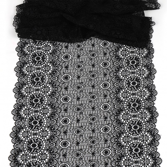 Кружево-стрейч KRUZHEVO арт.TBY.2338 шир.235мм цв.02 черный уп.18м Кружево-стрейч KRUZHEVO арт.TBY.2338 шир.235мм цв.02 черный уп.18м