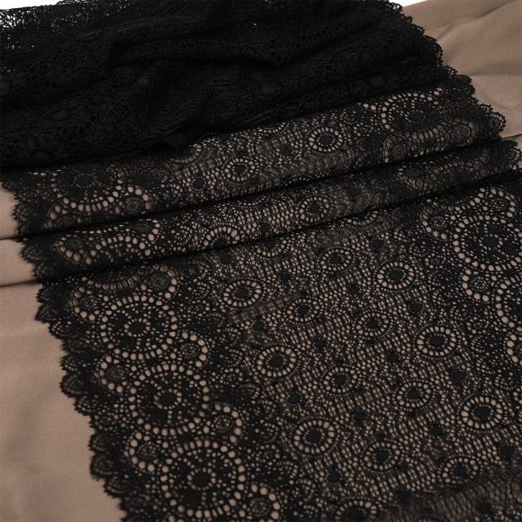 Кружево-стрейч KRUZHEVO арт.TBY.2338 шир.235мм цв.02 черный уп.18м Кружево-стрейч KRUZHEVO арт.TBY.2338 шир.235мм цв.02 черный уп.18м