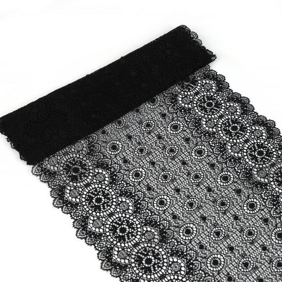 Кружево-стрейч KRUZHEVO арт.TBY.2338 шир.235мм цв.02 черный уп.18м Кружево-стрейч KRUZHEVO арт.TBY.2338 шир.235мм цв.02 черный уп.18м