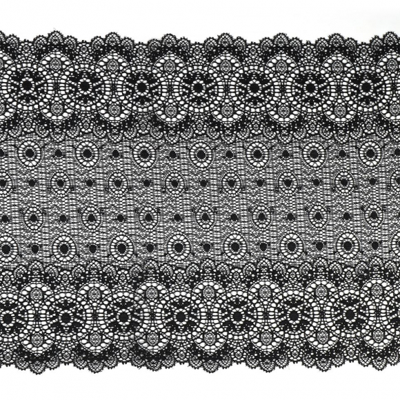 Кружево-стрейч KRUZHEVO арт.TBY.2338 шир.235мм цв.02 черный уп.18м Кружево-стрейч KRUZHEVO арт.TBY.2338 шир.235мм цв.02 черный уп.18м