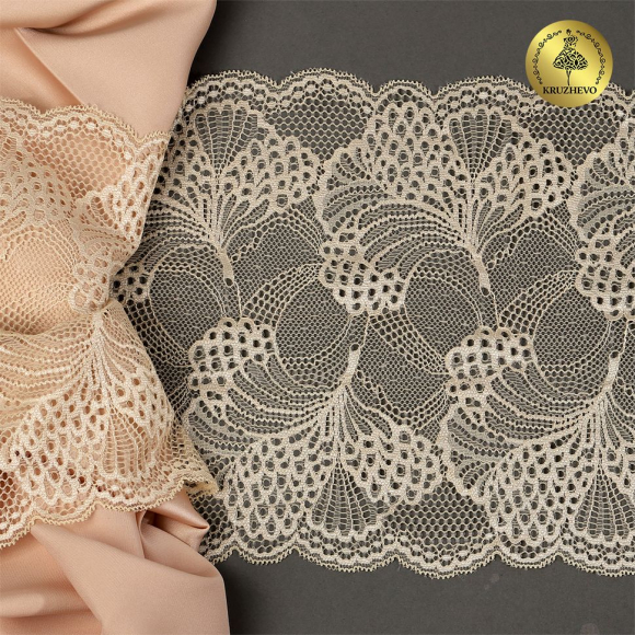 Кружево-стрейч KRUZHEVO арт.TBY.30211 шир.195мм цв.бежевый уп.25м