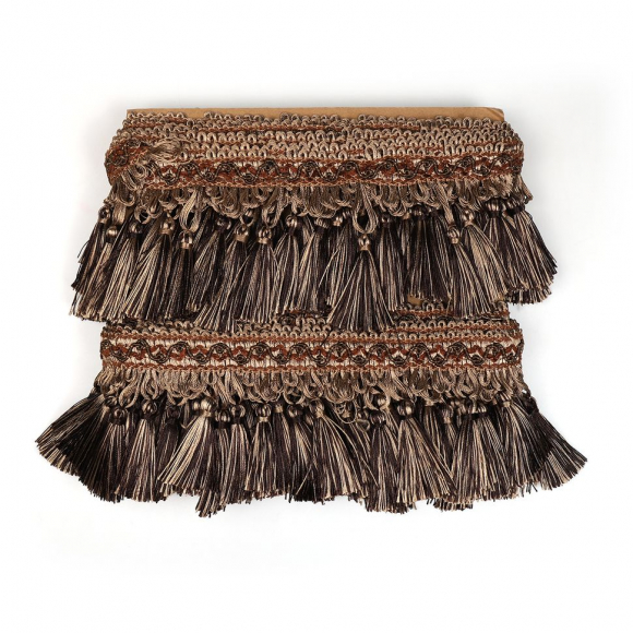 Бахрома для штор с кисточками арт.6152-0327 цв.6458 шир.100мм цв.беж+темно-коричневый уп.10м