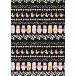 Ткани для пэчворка в рулонах КРОШКИ-МАТРЁШКИ 112 см 100% хлопок (в метрах) КМ-09 черный