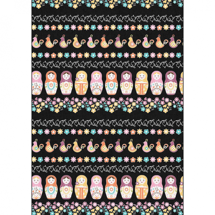 Ткани для пэчворка в рулонах КРОШКИ-МАТРЁШКИ 112 см 100% хлопок (в метрах) КМ-09 черный