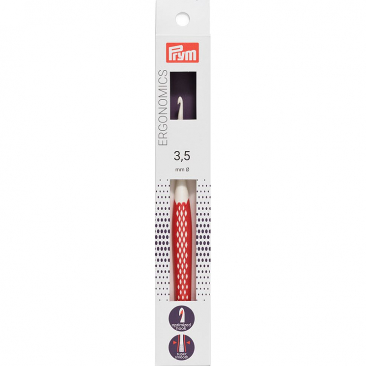 218484 PRYM Крючок для вязания Ergonomics 3,5мм/16см, high-tech полимер, белый/красный