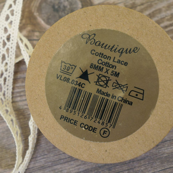 Кружево хлопковое на картонной катушке, цвет кремовый