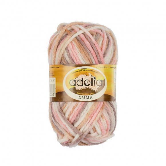 Пряжа ADELIA EMMA (80% акрил, 20% шерсть) 10х50г/50м цв.07 св.серый-белый-св.розовый-св.желтый