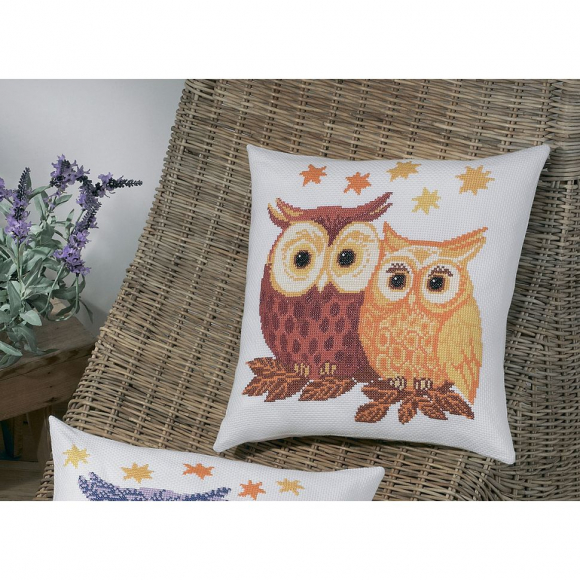 Набор для вышивания PERMIN арт.83-3349 Подушка Совы - Жёлтая и Красная 42х42 см Набор для вышивания PERMIN арт.83-3349 Подушка Совы - Жёлтая и Красная 42х42 см