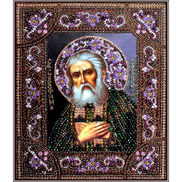 Набор для вышивания хрустальными бусинами ОБРАЗА В КАМЕНЬЯХ арт. 7738 Преподобный Серафим Саровский 22х27 см