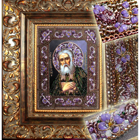 Набор для вышивания хрустальными бусинами ОБРАЗА В КАМЕНЬЯХ арт. 7738 Преподобный Серафим Саровский 22х27 см