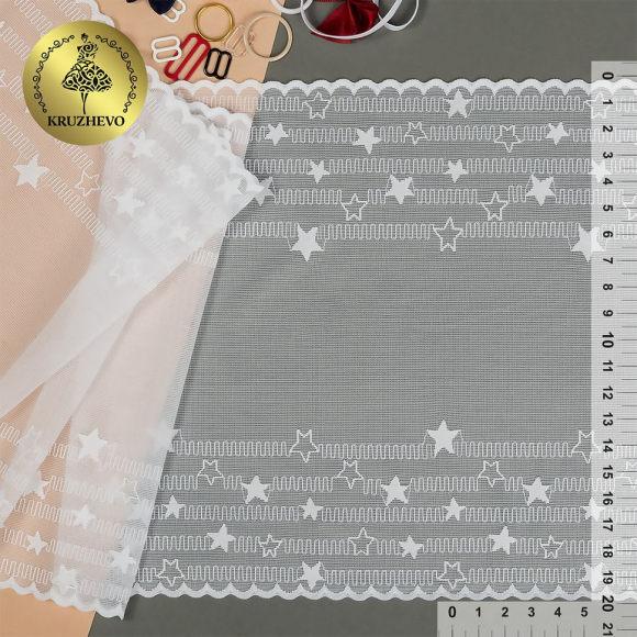 Кружево-стрейч KRUZHEVO арт.TBY.8024 шир.200мм цв.1 белый, уп.10м