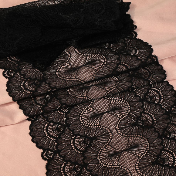 Кружево-стрейч KRUZHEVO арт.TBY.8034 шир.195мм цв.02 черный уп.10м