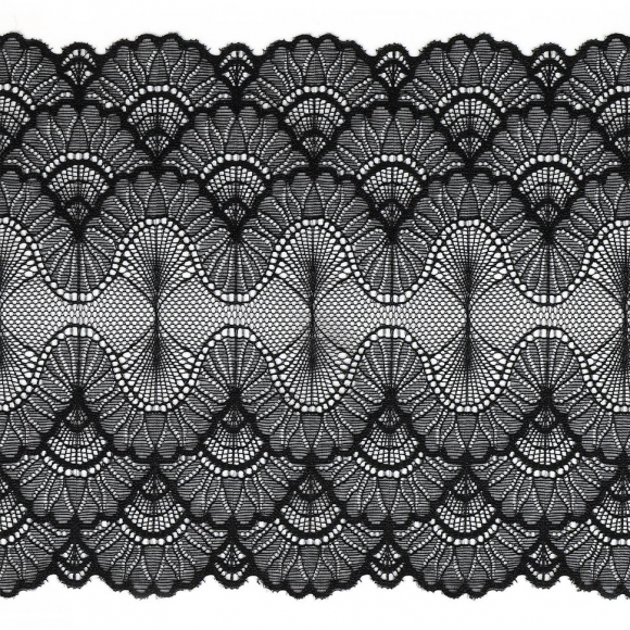 Кружево-стрейч KRUZHEVO арт.TBY.8034 шир.195мм цв.02 черный уп.10м