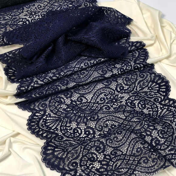 Кружево-стрейч KRUZHEVO арт.TBY.40992 шир.225мм цв.061 темно-синий уп.25м