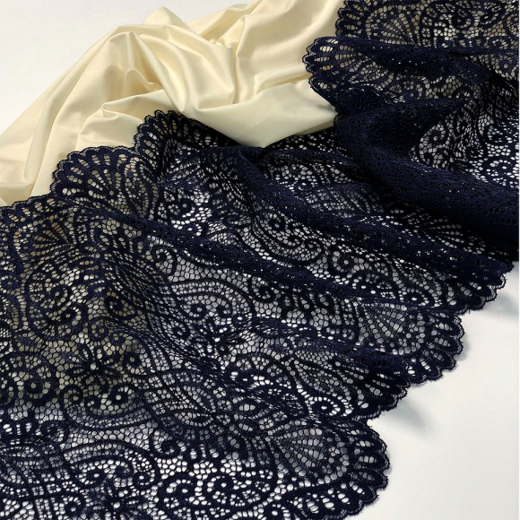 Кружево-стрейч KRUZHEVO арт.TBY.40992 шир.225мм цв.061 темно-синий уп.25м