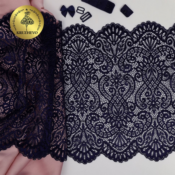 Кружево-стрейч KRUZHEVO арт.TBY.40992 шир.225мм цв.061 темно-синий уп.25м