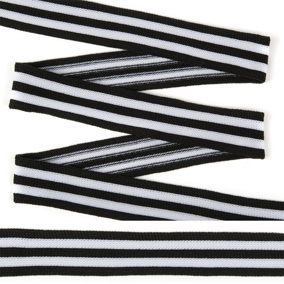 Тесьма TBY трикотажная Лампас KTS0620 шир.20мм цв.чер/бел уп.64м