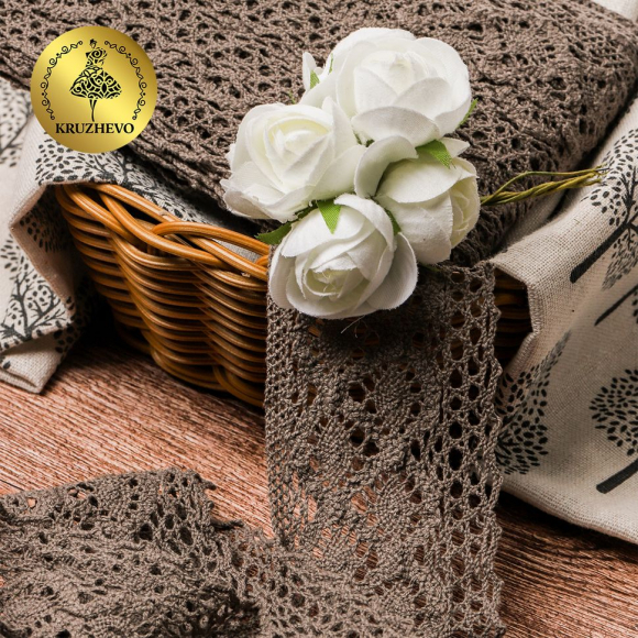 Тесьма вязаная KRUZHEVO 50мм TBY-6368 цв.21 какао уп.10м