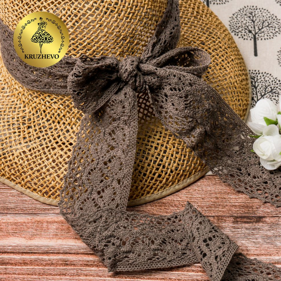 Тесьма вязаная KRUZHEVO 50мм TBY-6368 цв.21 какао уп.10м