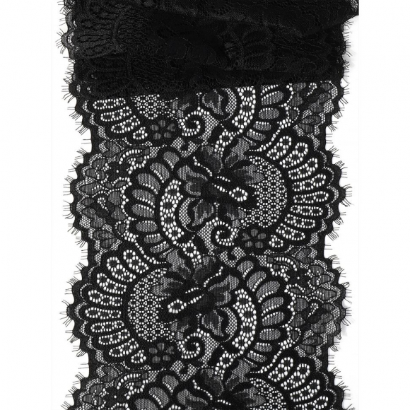Кружево-стрейч с ресничками KRUZHEVO арт.TBY.3177 шир.180мм цв.02 черный уп.2,7м
