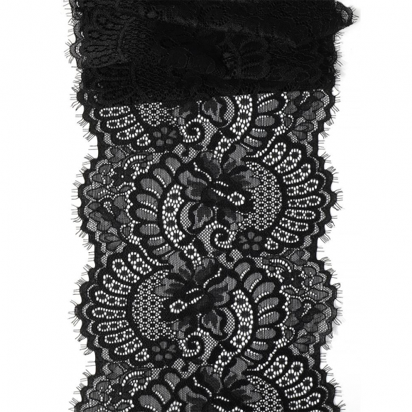 Кружево-стрейч с ресничками KRUZHEVO арт.TBY.3177 шир.180мм цв.02 черный уп.2,7м