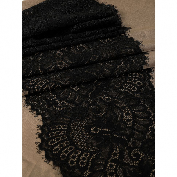 Кружево-стрейч с ресничками KRUZHEVO арт.TBY.3177 шир.180мм цв.02 черный уп.2,7м