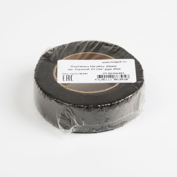 Паутинка Idealtex 25мм цв.черный 23 г/м? рул.25м