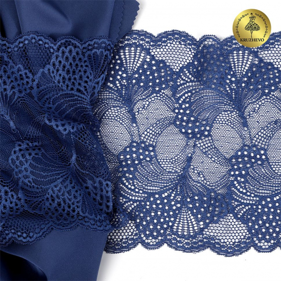 Кружево-стрейч KRUZHEVO арт.TBY.30211 шир.195мм цв.голландский голубой уп.25м