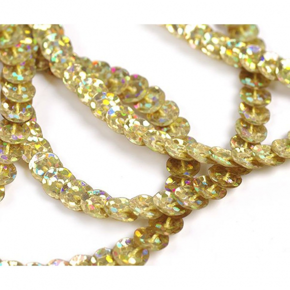 Пайетки на нитях 6мм Laser Bright арт.TBY-FLKU06-LB цв.50106 золотой уп.73.12м