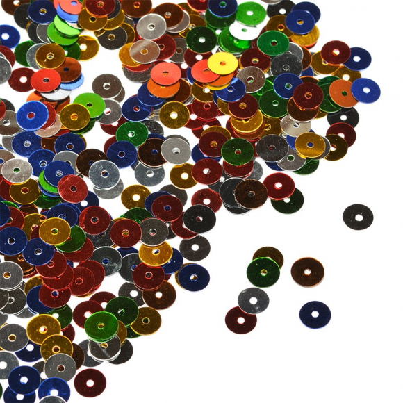 Пайетки плоские россыпью TBY-FLK022 6мм цв.ассорти уп.50г