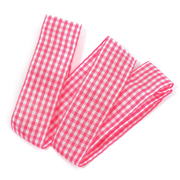 Лента тканевая с рисунком Клетка арт.TBY.LDTK2401 шир.25мм цв.розовый/белый уп.20м