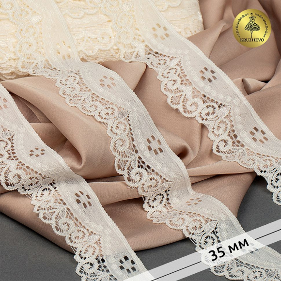 Кружево-стрейч KRUZHEVO арт.TBY.1809 шир.35мм цв.F102 сумрачно-белый уп.50м