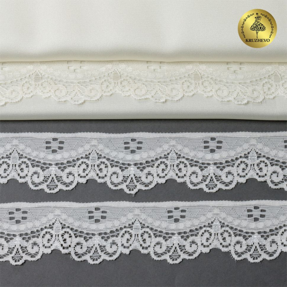 Кружево-стрейч KRUZHEVO арт.TBY.1809 шир.35мм цв.F102 сумрачно-белый уп.50м
