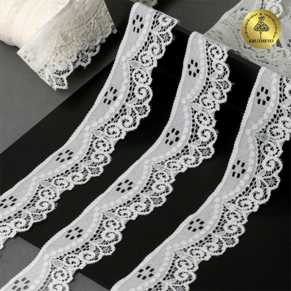 Кружево-стрейч KRUZHEVO арт.TBY.1809 шир.35мм цв.F102 сумрачно-белый уп.50м