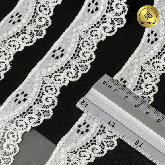 Кружево-стрейч KRUZHEVO арт.TBY.1809 шир.35мм цв.F102 сумрачно-белый уп.50м