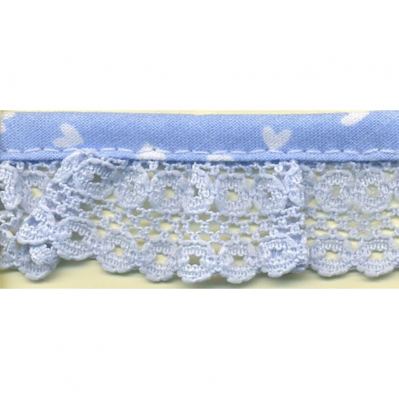 Кружево-рюш с окантовкой косой бейкой, 25 мм, цвет голубой