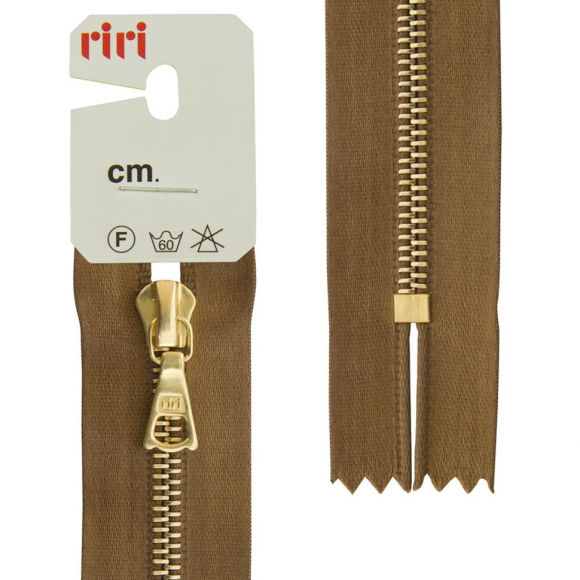 29233_Молния металл, Gold, неразъёмная, на атласной тесьме, 4 мм, 18 см, цвет 2223, светло-коричневый