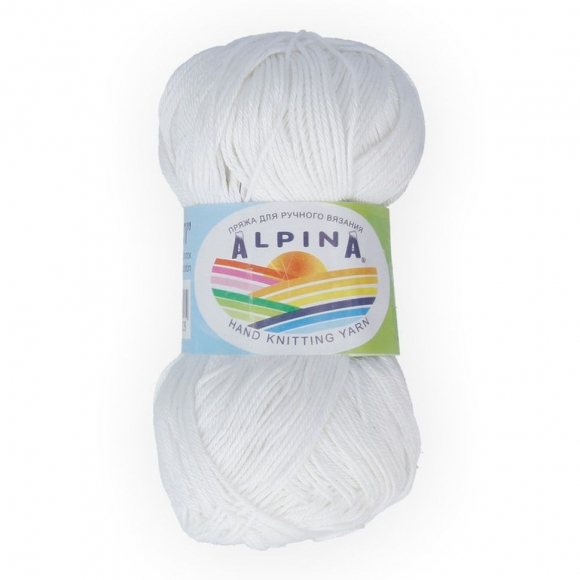 Пряжа ALPINA SATI (100% мерсеризованный хлопок) 10х50г/170м цв.001 белый Пряжа ALPINA SATI (100% мерсеризованный хлопок) 10х50г/170м цв.001 белый