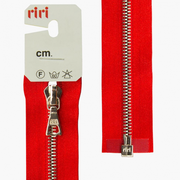31434_Молния металл, Ni, разъёмная 1 замок, на атласной тесьме, 4 мм, 60 см, цвет 9426, ярко-красный