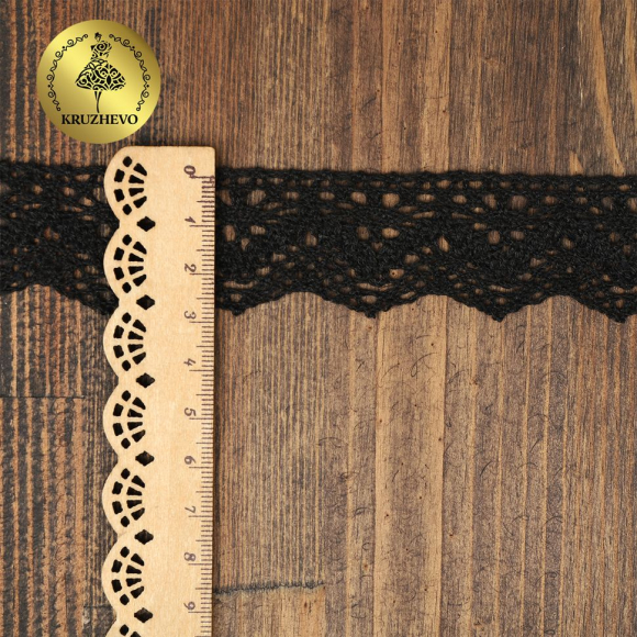Тесьма вязаная KRUZHEVO 32мм арт.TBY.01.031 цв.черный уп.25м