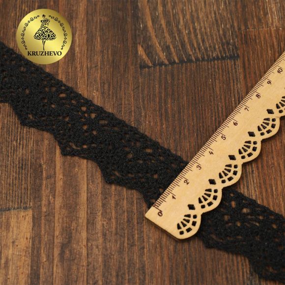 Тесьма вязаная KRUZHEVO 32мм арт.TBY.01.031 цв.черный уп.25м