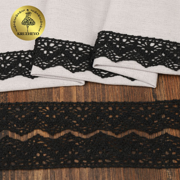 Тесьма вязаная KRUZHEVO 32мм арт.TBY.01.031 цв.черный уп.25м