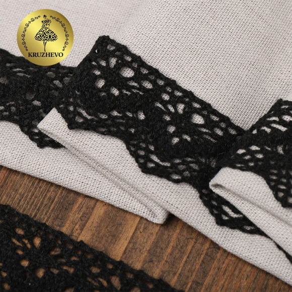 Тесьма вязаная KRUZHEVO 32мм арт.TBY.01.031 цв.черный уп.25м